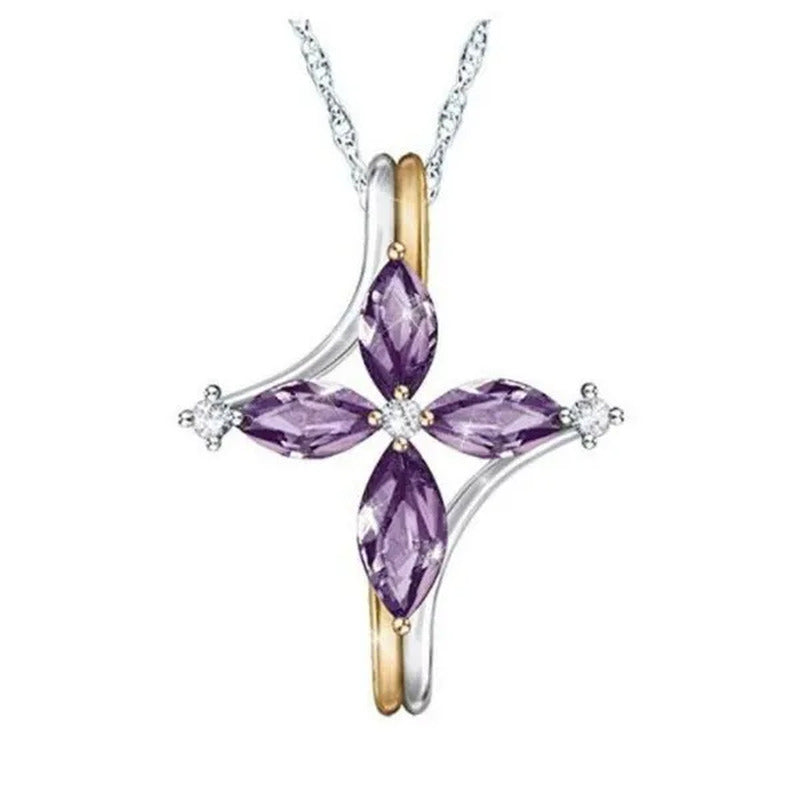 Exquisite 925 Sterling Silver Goldplated Natural Sapphire Amethyst Cross Ring Ea