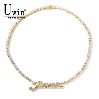 Custom Name Necklace Cursive Letters Pendant Iced Out Bling Cubic Zircon