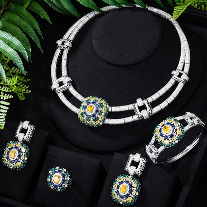 Famous Luxury Brand 4PCS Nigerian Jewelry Set for Women Wedding Cubic Zircon