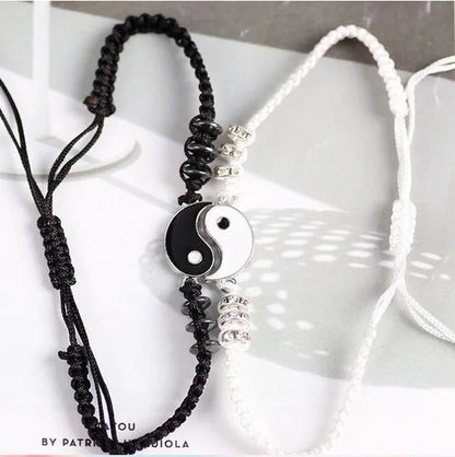 2Pcs New Best Friend Bracelets for 2 Matching Yin Yang Adjustable Cord Bracelet