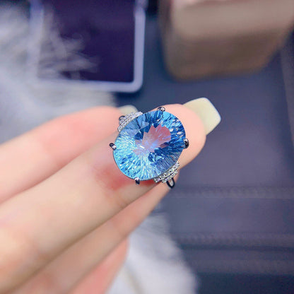 Women'S Sterling Silver Inlaid Blue Topaz Ring