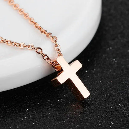 Simple Style Titanium Steel Silver / Black / Rose Gold Exquisite Tiny Cross Pend
