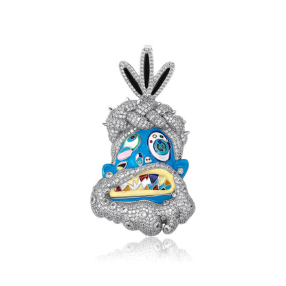 Colorful Oil Dripping Cartoon Head Pendant with Diamond