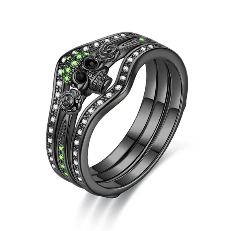 Skull Roses Ring Set Zircon Crystal Black Fashion Wedding Jewelry Gift Rings