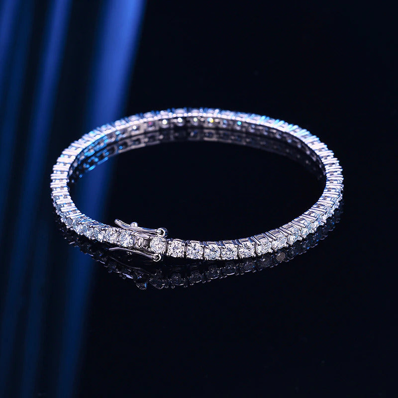 100% 925 Sterling Silver 3/4Mm Real Moissanite Gemstone Bangle Charm Wedding