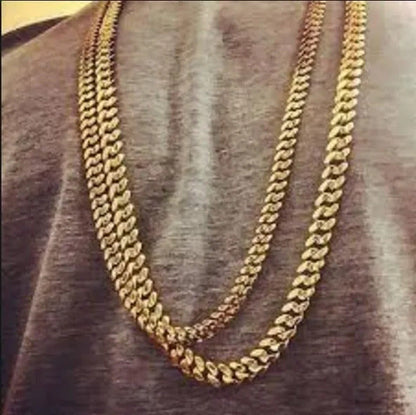 24K Gold 316L Stainless Steel Miami Cuban Link Chain with Heavy Duty Diamond Cla