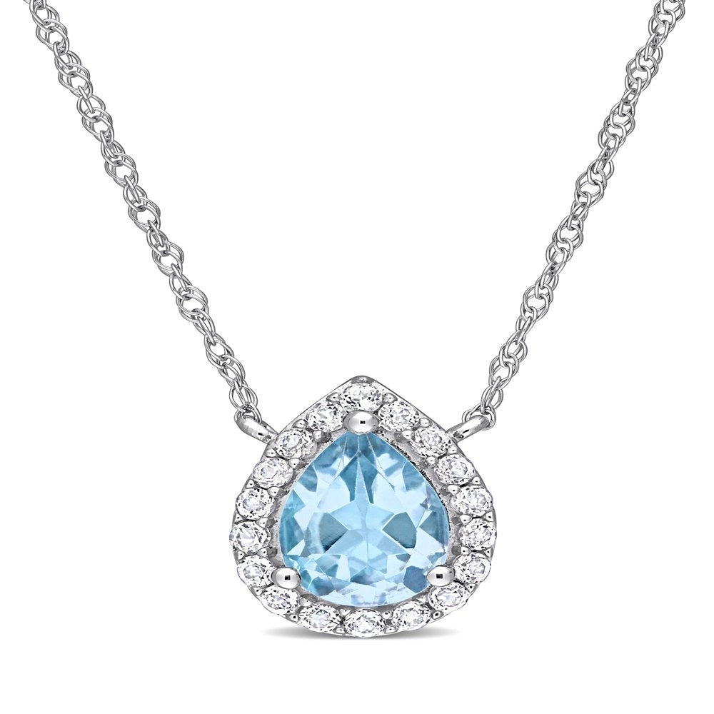 1-1/10 Carat T.G.W. Pear-Cut Sky Blue and White Topaz 10Kt White Gold Halo Neckl