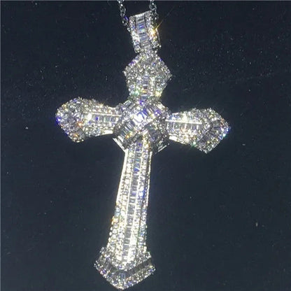 Luxury Big Cross Pendants 5A Zircon Cz Diamond Silver Wedding Pendant with Neckl