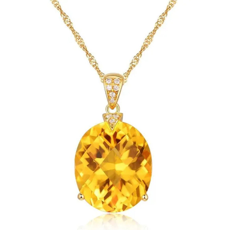 Big Citrine Gemstones Yellow Crystal Pendant Necklace for Women Diamonds Gold Co