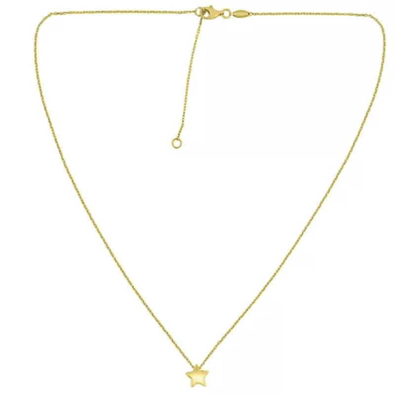 14K Yellow Gold High Polish Star Charm Necklace, 16-18"