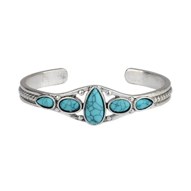 Women Vintage Jewelry Soild Sterling Natural Gemstone Turquoise Bracelet Adjusta