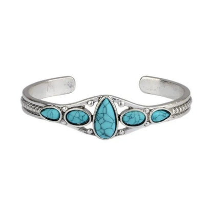 Women Vintage Jewelry Soild Sterling Natural Gemstone Turquoise Bracelet Adjusta