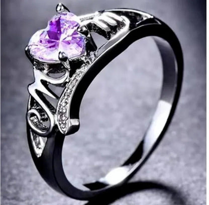 Heart Silver White, Green, Pink, Sapphire Ring Mother'S Day Jewelry Gift Size 5-