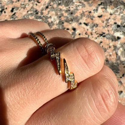 Lightning Rings for Women Stainless Steel Gold Plated Finger Ring Trend Zirconia
