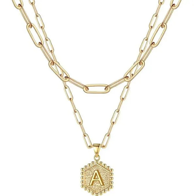 Dainty Layered Initial Necklaces for Women, 14K Gold Plated Paperclip Chain Neck