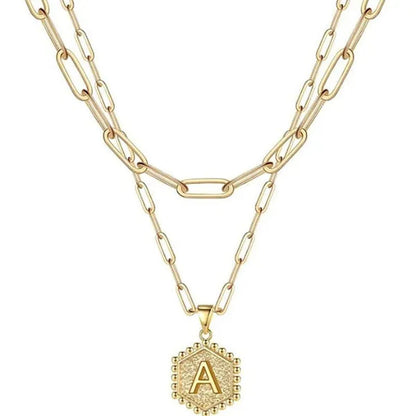 Dainty Layered Initial Necklaces for Women, 14K Gold Plated Paperclip Chain Neck