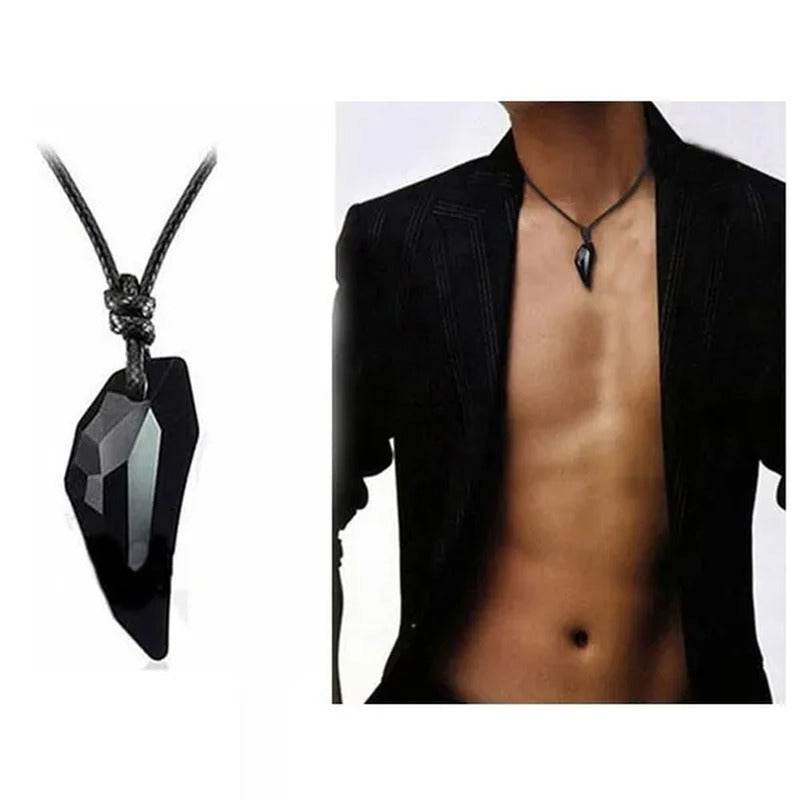 2Pcs Brief Design Women Men Wolf Tooth Crystal Pendant Adjustable Handmade Neckl