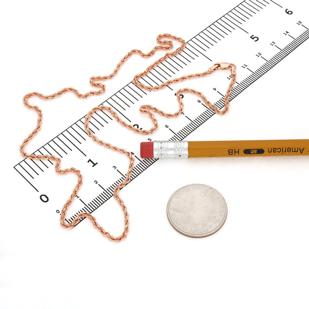 Solid 10K Rose Gold 2.2Mm Rope Link Chain Necklace 18&Quot;-22&Quot;