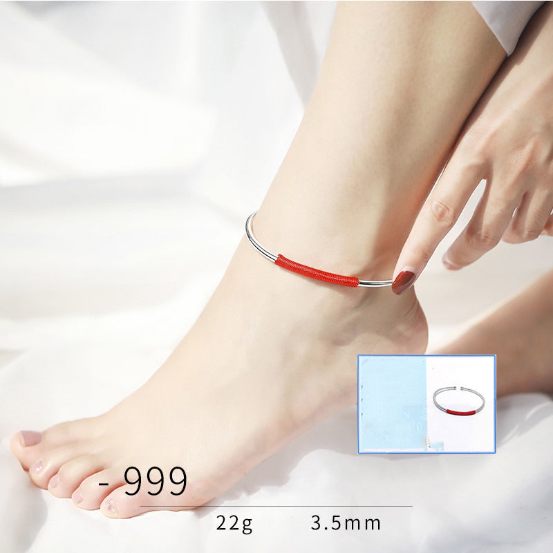 Silver Anklet Female Adult Palace Bell Red Rope Solid Nie Xiaoqian Same Bell Foo