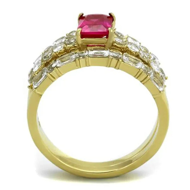 2.64 Ct Emerald Cut Ruby Zirconia 14K Gold Plated Wedding Ring Set Women'S Size