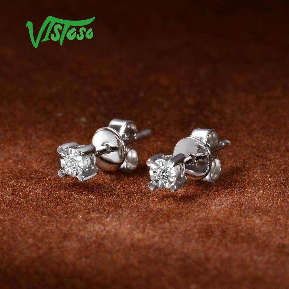 Pure 14K 585 White Gold Sparkling Illusion-Set Miracle Plate Diamond Earrings