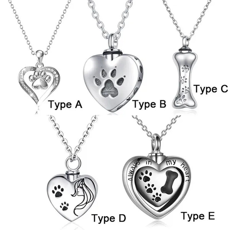Footprint Jewelry Urn Necklace for Ashes Love Heart Pendant Bone Paw