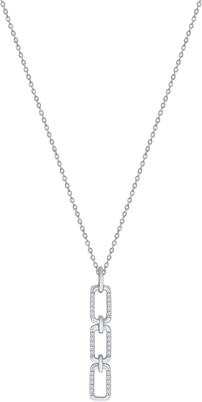 Elmas 1/6Ct round White Diamond 925 Sterling Silver Bar Link Drop Pendant Neckla