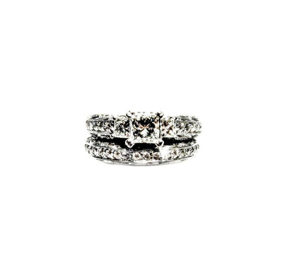CERTIFIED ENGAGEMENT RING PRINCESS .52 CT SIDE ROUND SHAPE DIAMOND 1.10 CT 14 K