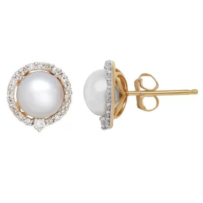 Freshwater Cultured Pearl Earrings with Diamond Accents in 14K Yellow Gold