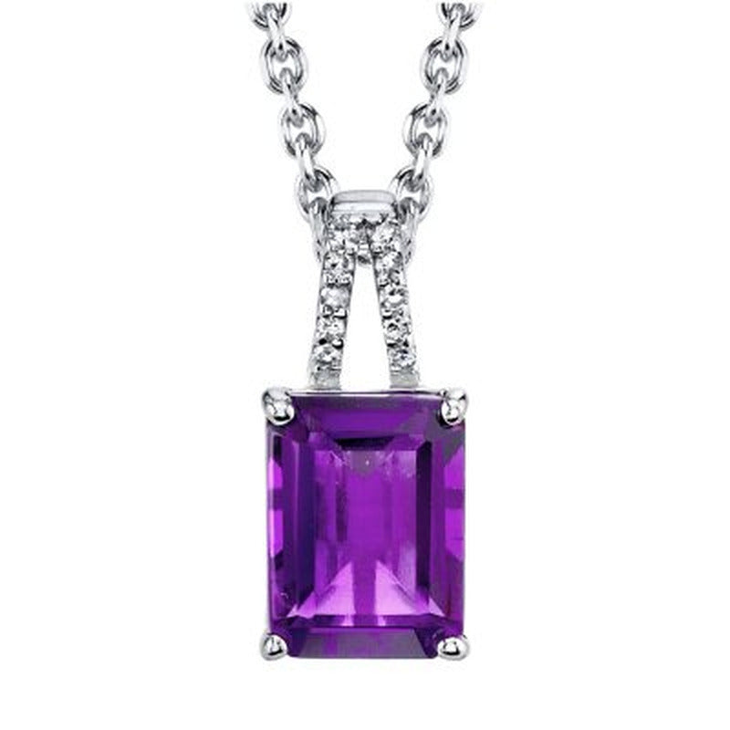 Emerald Cut Gemstone Pendant with Diamond Accent in Sterling Silver