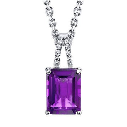 Emerald Cut Gemstone Pendant with Diamond Accent in Sterling Silver