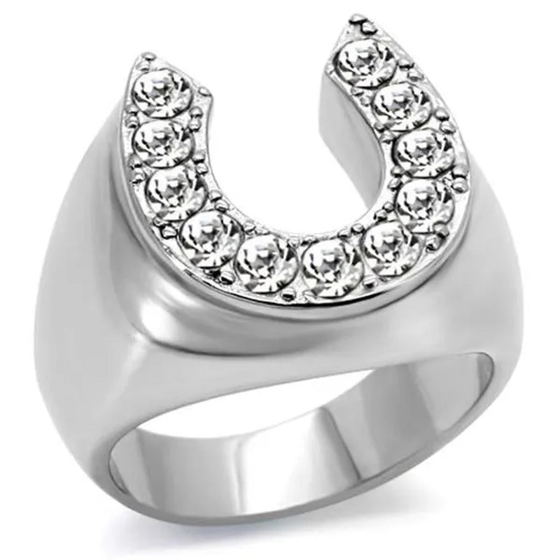 Men'S 1.26 Ct Simulated Diamond Stainless Steel 316 Silver Horseshoe Ring Size 8