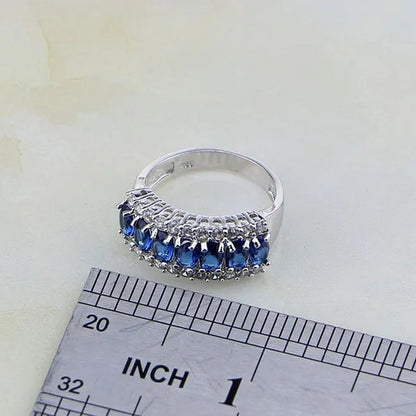 Blue Sapphire White Topaz 925 Silver Jewelry Sets for Women Earrings Pendant Nec