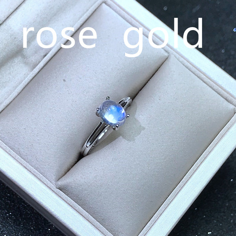 2 Carat Natural Moonstone Ring 925 Silver Inlaid with Blue Glass Body