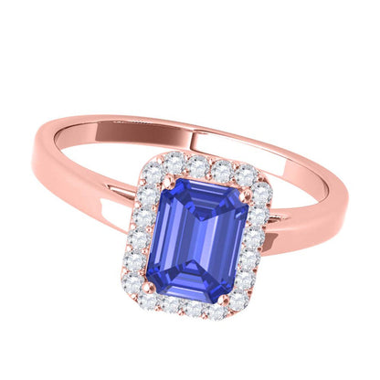 0.65 Ct. Ttw Emerald Cut Sapphire and Diamond Ring in 10K Rose Gold