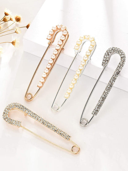 Women Brooch Pins Sweater Shawl Clips Faux Crystal and Pearl Brooches, Safety Pi