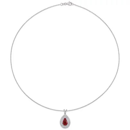 Allura Ruby and 0.22 CT. T.W. Diamond Teardrop Halo Pendant in 18K White Gold