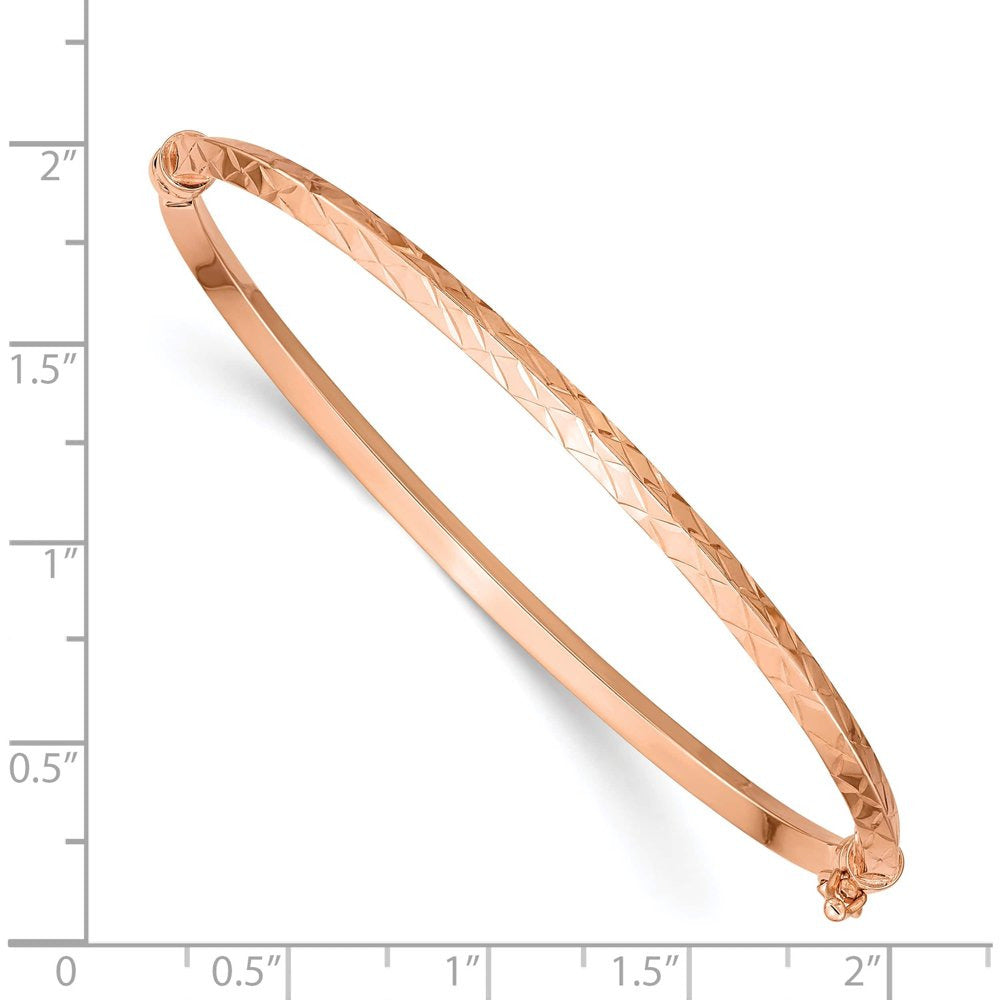 14K Rose Gold Polished Diamond-Cut Hinged Bangle Bracelet (7 X 3.25) Made in Ita
