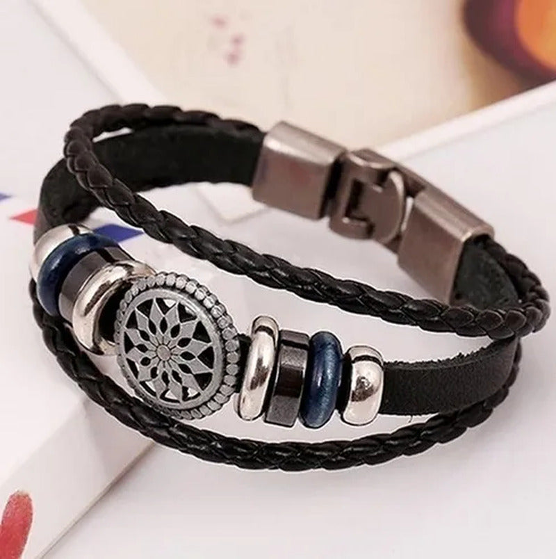 Men'S Bracelet Male Fashion Leather Cord South Korea Multilayer Personality to R