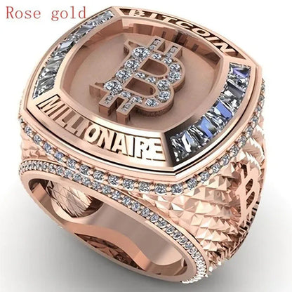 Fashion Rose Gold B Letter Commemorative Ring Full of Diamonds Gift