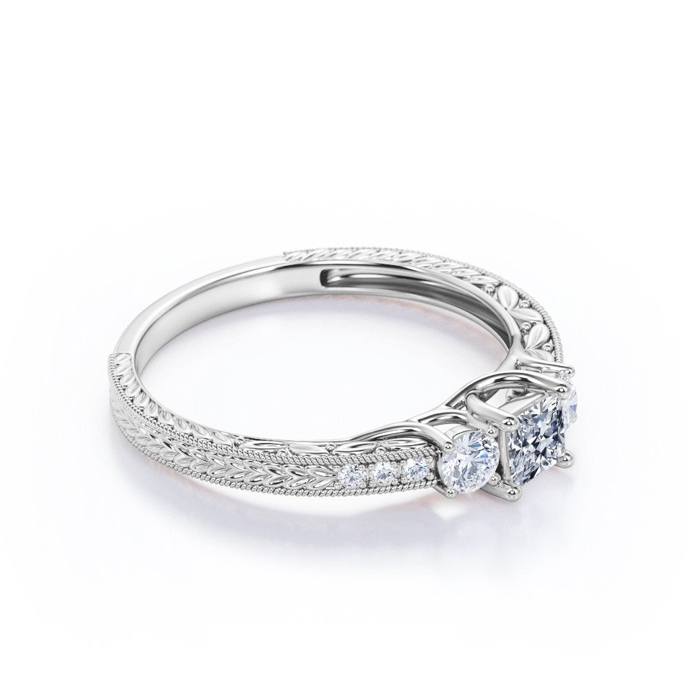 Vintage Half Carat Princess Cut Diamond - Channel Set Band - Edwardian Engagemen