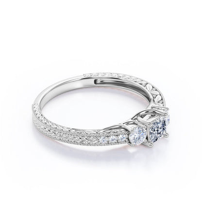 Vintage Half Carat Princess Cut Diamond - Channel Set Band - Edwardian Engagemen