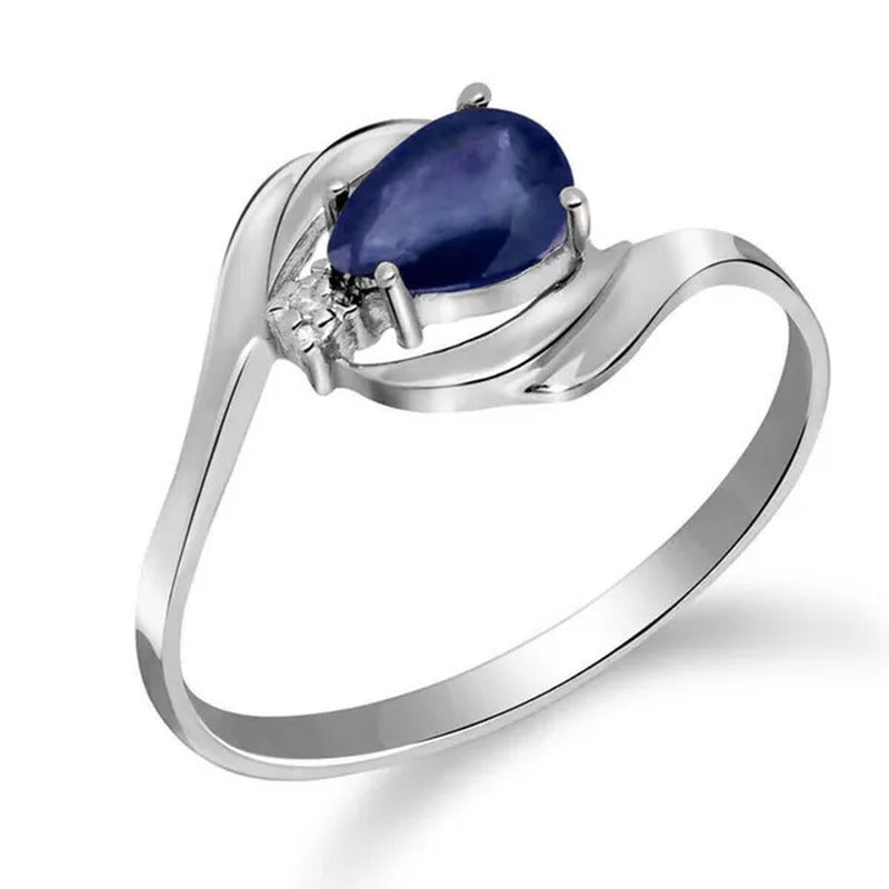 14K Yellow, White, Rose Gold Ring with Natural Diamond and Pear-Shaped Sapphire