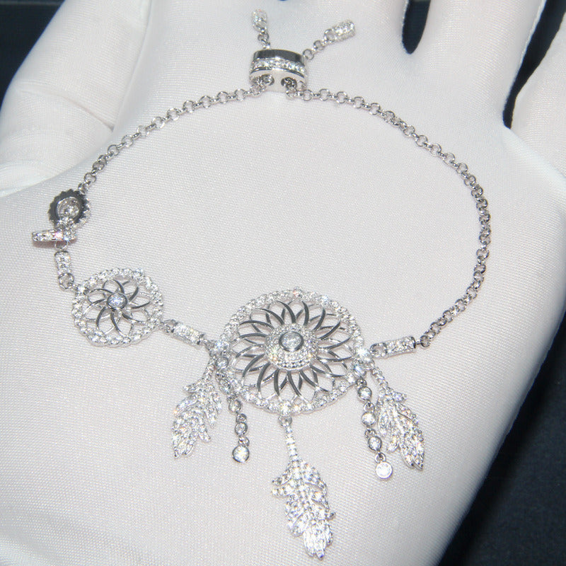 S925 Sterling Silver Women'S Diamond Set Dream Catcher Bracelet