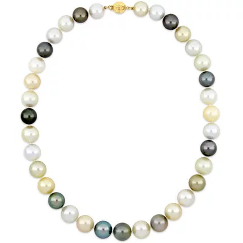 Allura 11-13 Mm Multi-Colored South Sea and Tahitian Pearl Necklace in 14K Yello