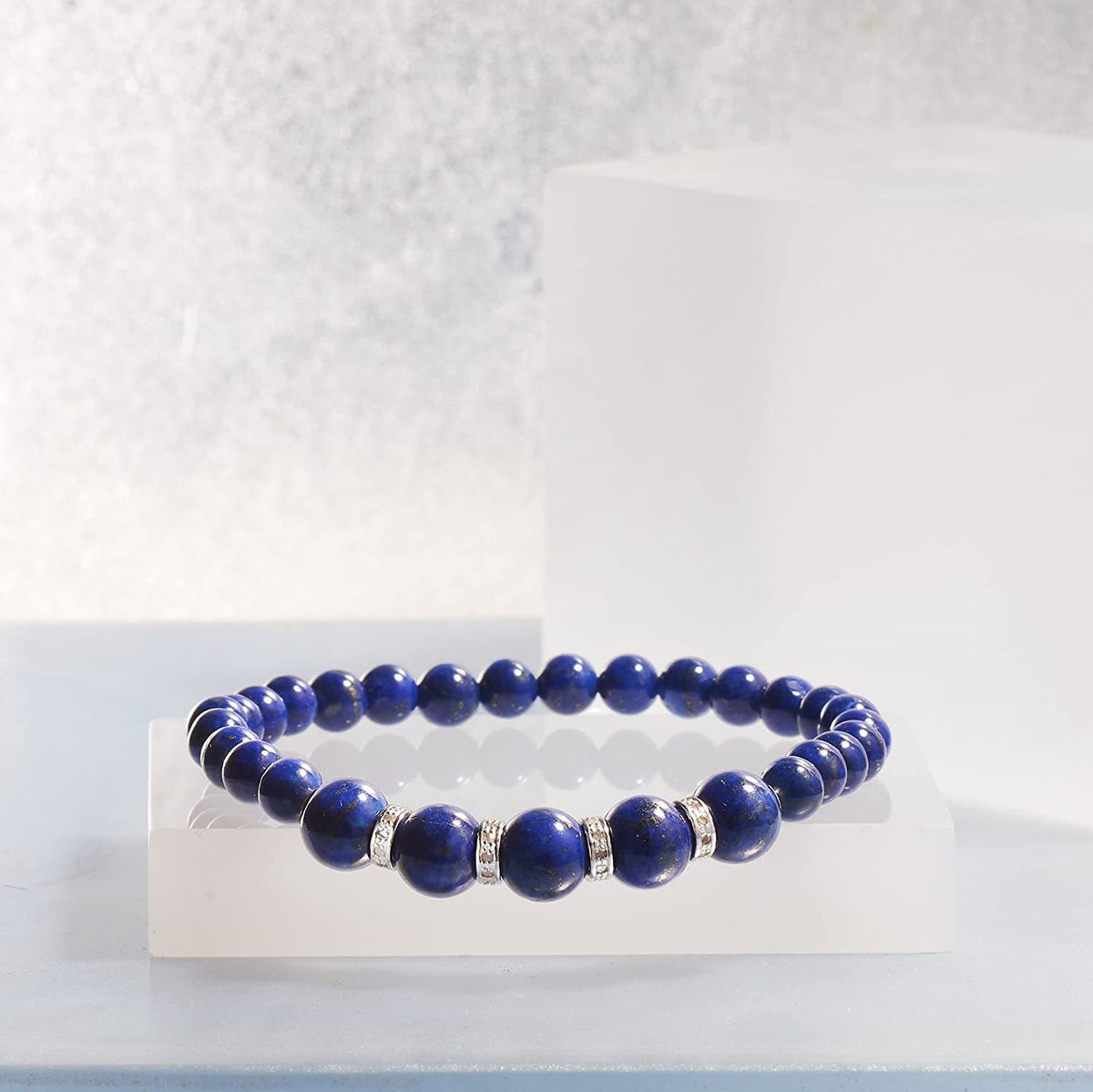 6-8Mm Gem Bead Stretch Bracelet with .24 Ct. T.W. Diamonds in Sterling Silver