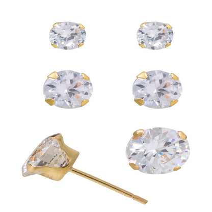 Brilliance Fine Jewelry 10Kt Yellow Gold CZ Clear Diamond Stud Earrings Set, 3Mm