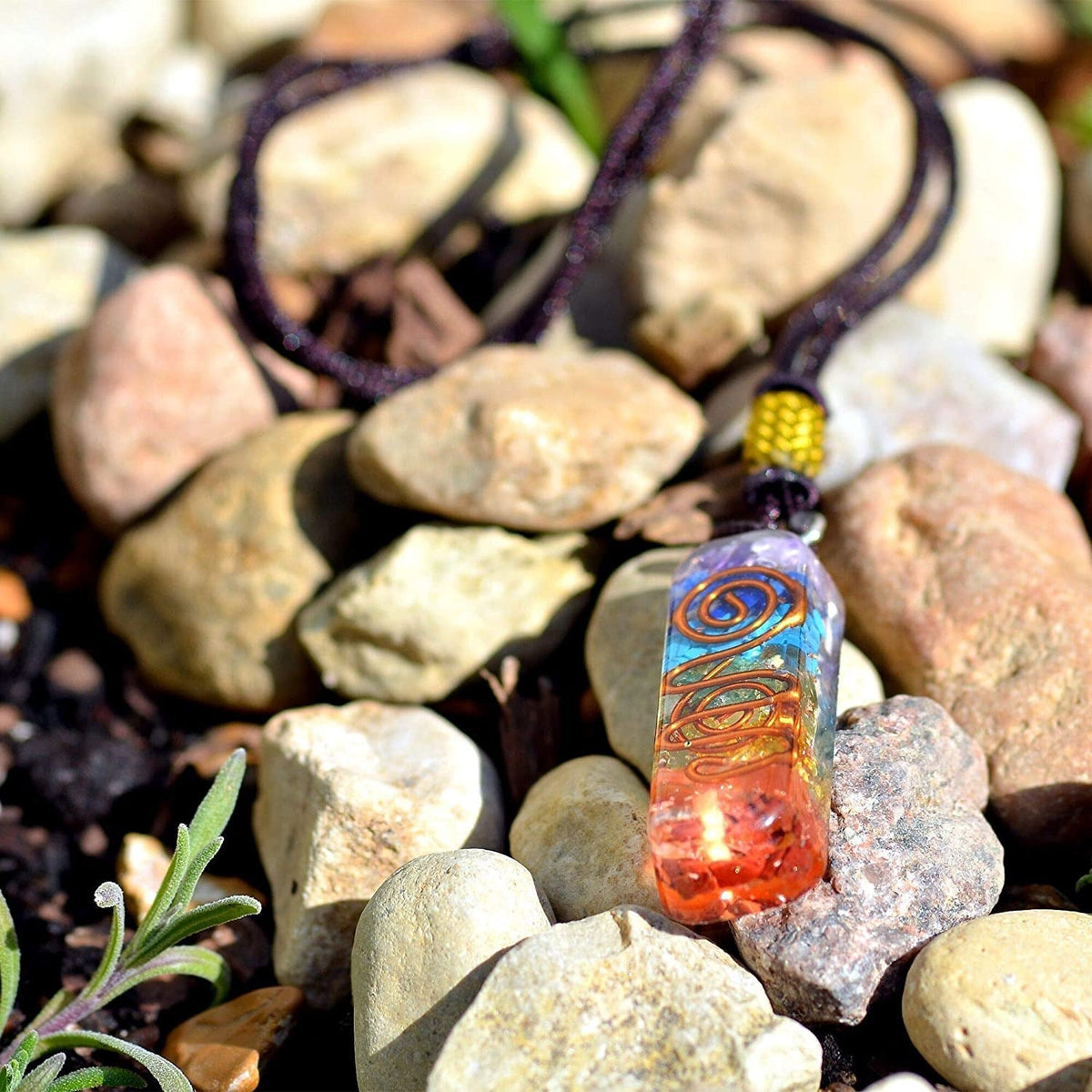 Orgone Chakra Healing Pendant with Adjustable Cord – 7 Chakra Stones Necklace fo