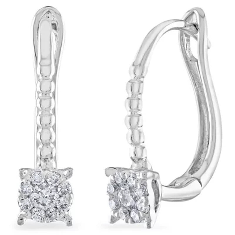 0.15 CT. T.W. Halo Frame round Diamond Leverback Drop Earrings in 14K Gold