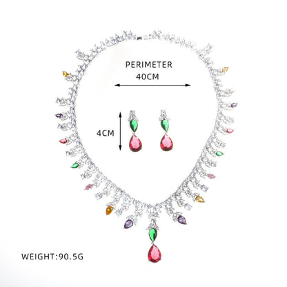 Fashion Red Zircon Necklace Earrings Set